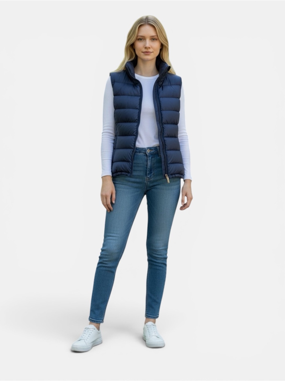 ADD Brand Down Puffer Vest blue sz 4 Ultra Lightest Two Layers hood